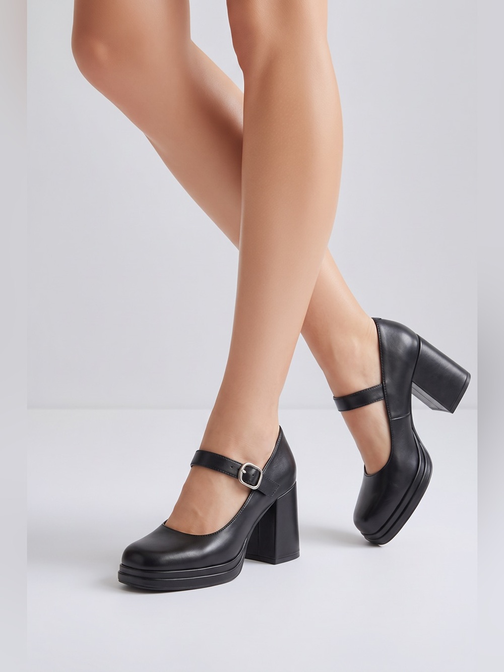Steve Madden Mural Black Leather Mary Jane Heels